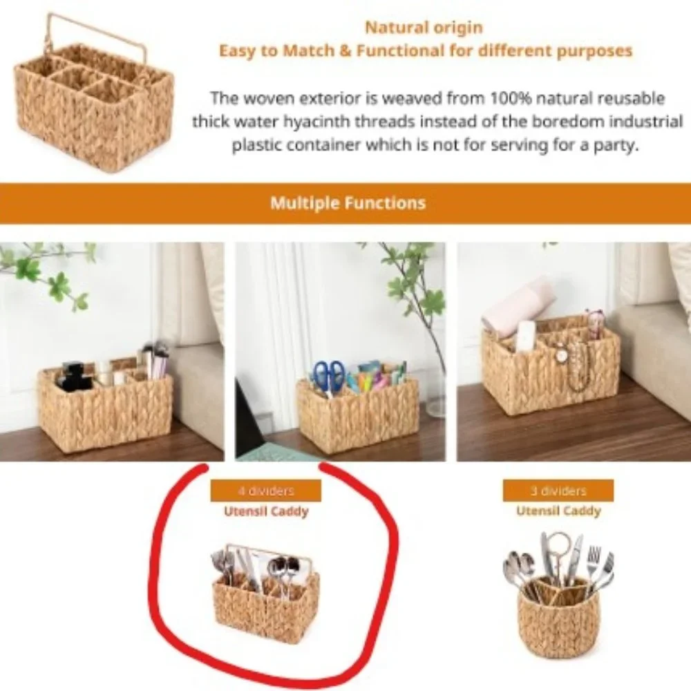 Natural Woven Wicker Kitchen Cooking Utensils / Office / Craft Supplies Holder
